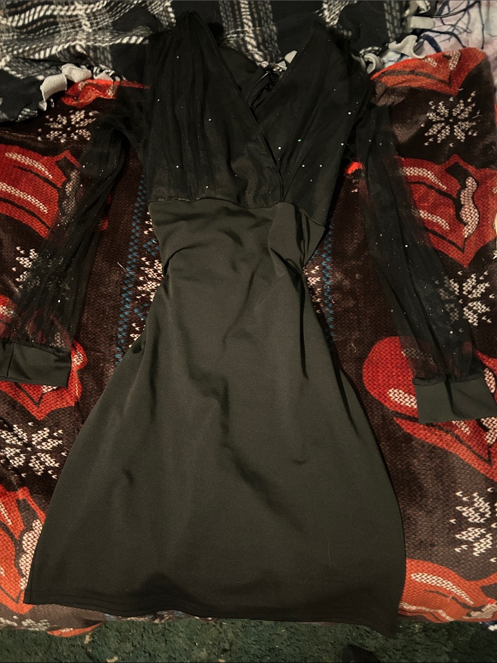 Black Long Sleeve Mesh-Sleeve Dress - Elegant Evening Dress